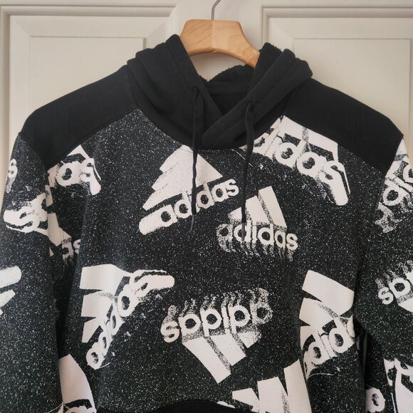 Adidas Black & White Pullover Hoodie Logo Print Comfy Casual Athletic Sporty - Picture 3 of 6